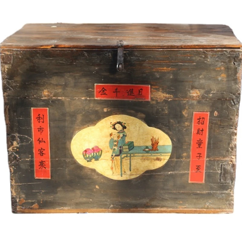 Antique decorative original collective trunk wooden small painted craft box