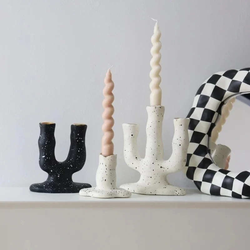 Nordic Home Table Decoration Ink Dot Resin Candle Holders Candlestick Photography Table Candle Stand Exquisite Candlestick