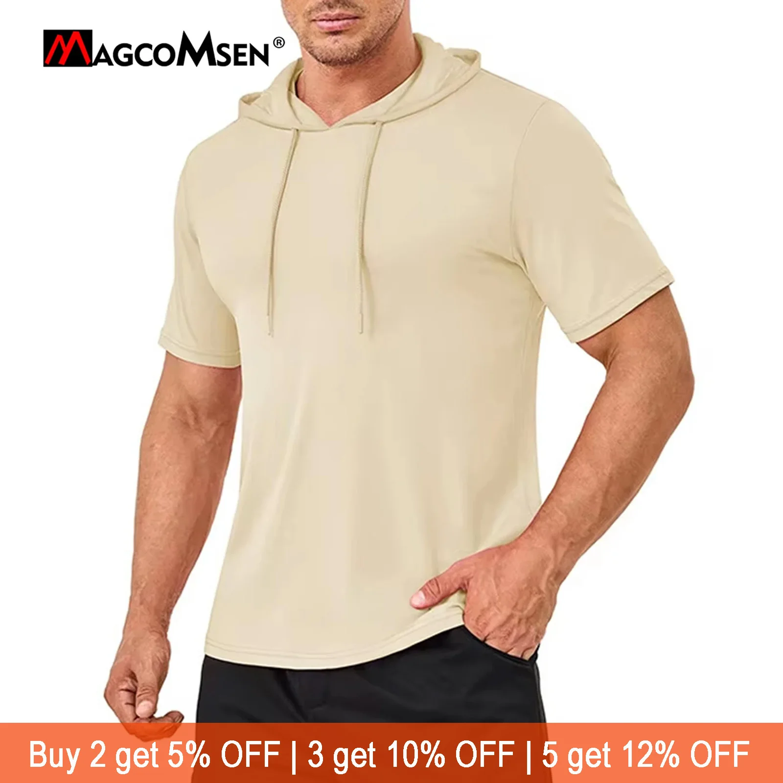 MAGCOMSEN Men's Gym Workout Hoodies Bodybuilding Muscle Short Sleeve Hooded Sweatshirt Totally Cotton
