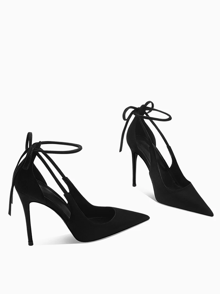 حذاء بكعب عالي بحزام أسود للنساء 2025 صيفي جديد مثير بكعب نحيف حذاء فردي مدبب مع تنانير وصنادل لأصابع القدم