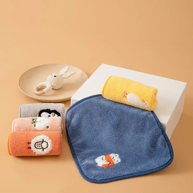 Children’s Soft Square Towel with Embroidered Design Ultra-Absorbent Face Towel Also Serves As A Hanging Drool Bib or Hand Towel