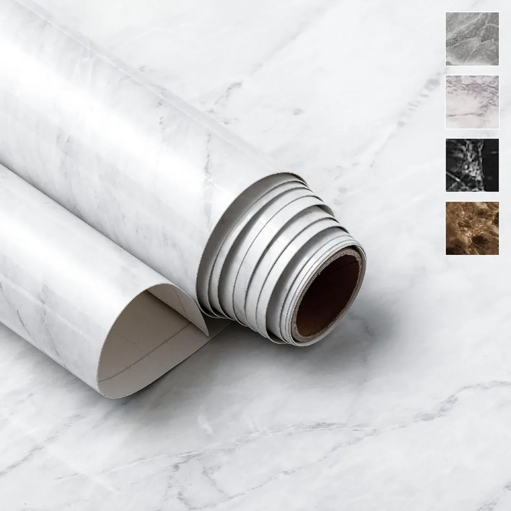 

Marble Peel and Stick Wallpaper (39" x 118", High-Gloss, White) Self-Adhesive Renter Friendly Contact Paper Removable