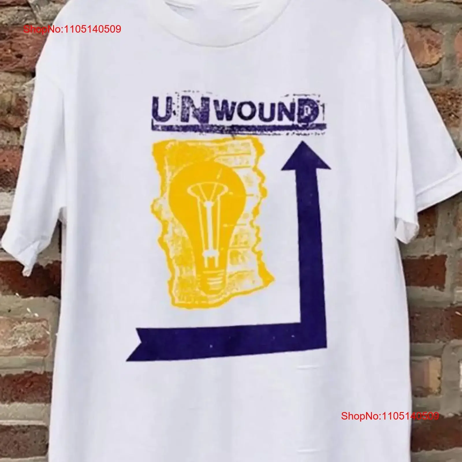 Unroll Bulb And Arrow T-shirt in cotone bianco anni '90 di tutte le dimensioni, grafica vintage lavata, comoda, unisex, allungata, casual