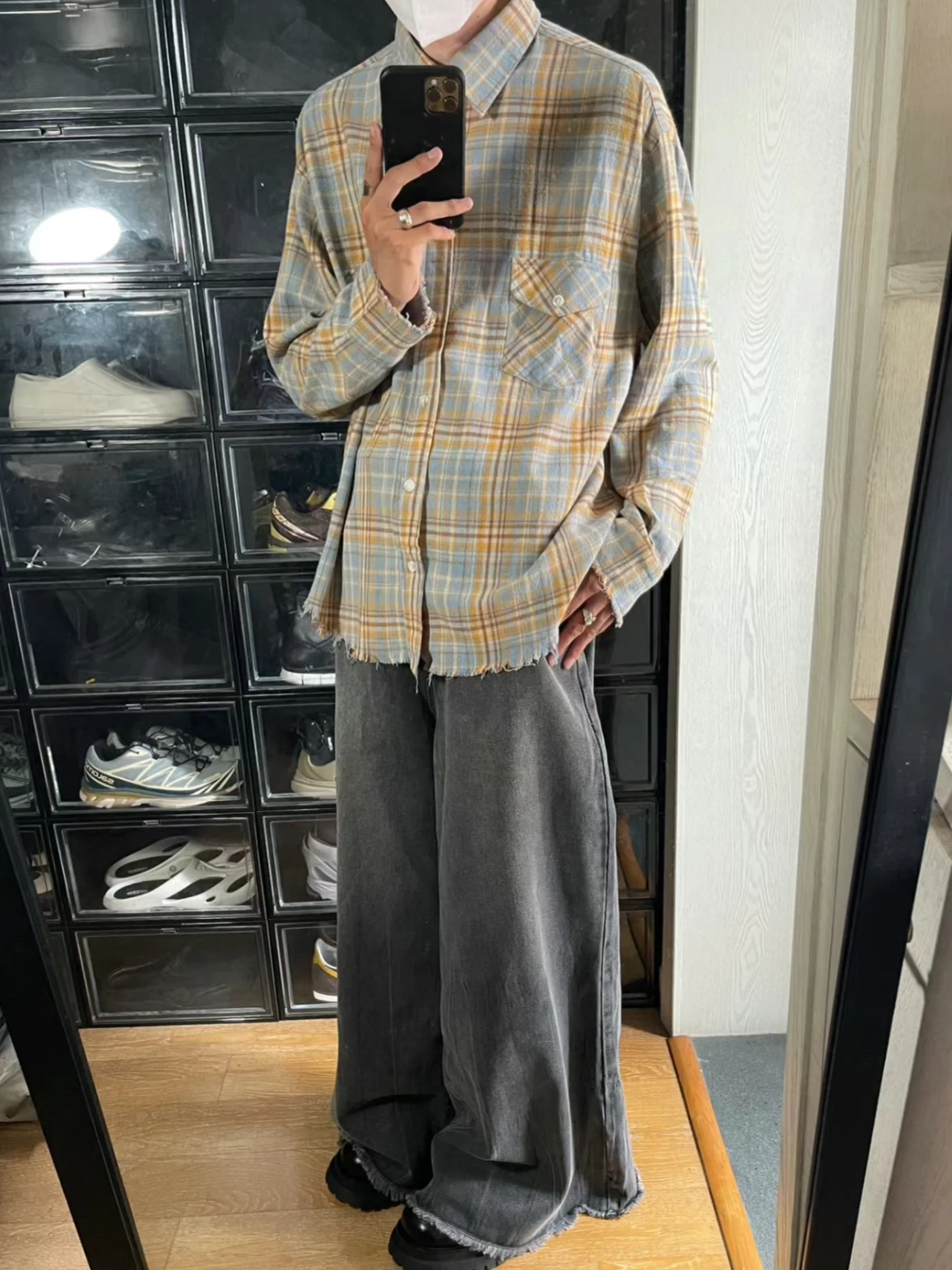 

Ретро-рубашка в американском стиле с полосками, бахромой и эффектом потертости, свободного кроя, из смесовой хлопковой ткани, износостойкая, с длинными рукавами...