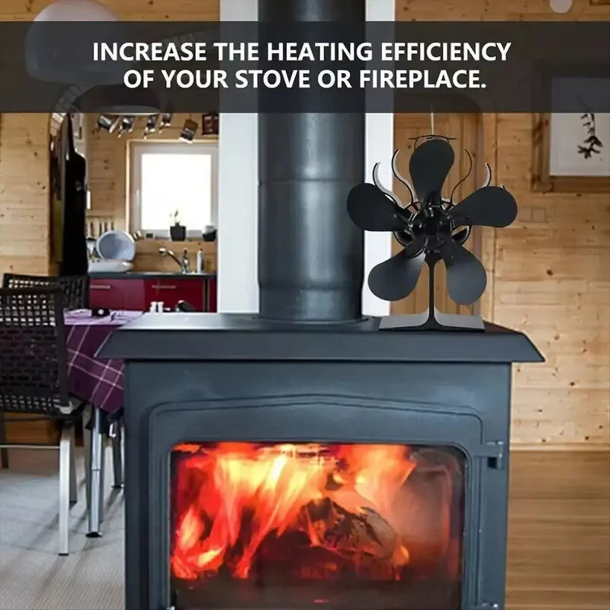 A75K Wood Log Burner Fireplace Quiet Environmental Fan Heater Tool Efficient Heat Distribution 5-Blade Heat Powered Stove