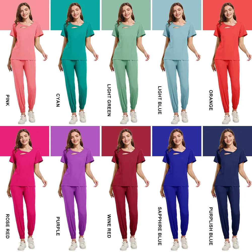 Beauty Workwear Women Medical Nurses Uniform Surgical Scrubs Set Spa Top Pants Clinic Carer Clothes Nursing Uniforms Jogger Suit