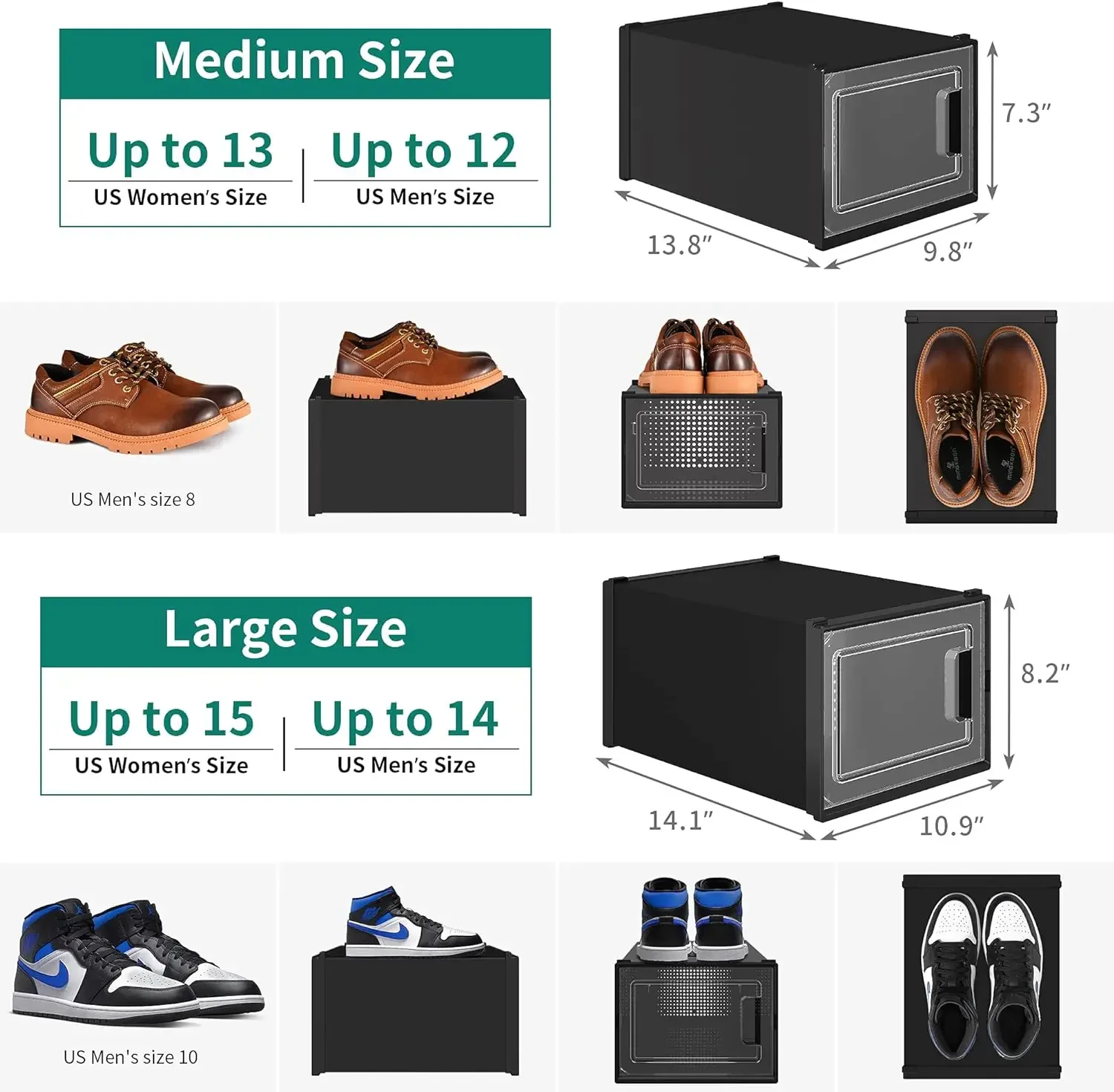 XL Shoe Storage Box, 20 PCS   Organizers Stackable   Box Rack Containers Drawers - Black (X-Large