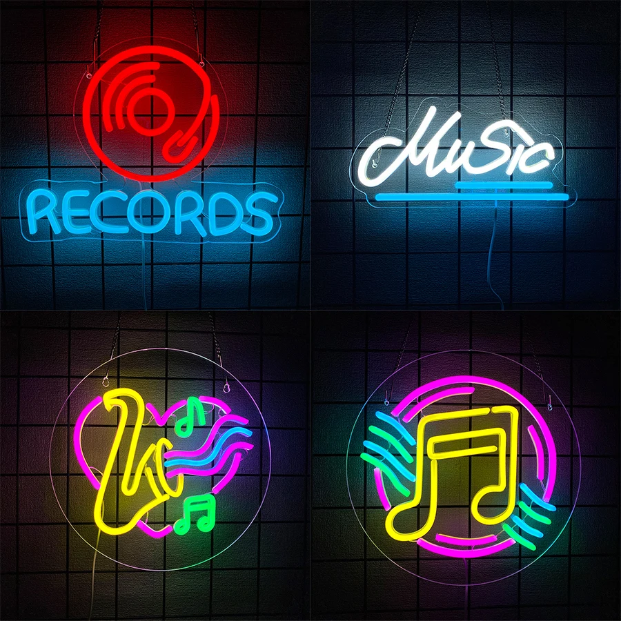

Музыкальная неоновая вывеска с LED-подсветкой, иконка в виде виниловой пластинки, питание от USB, подходит для спальни, бара, студии звукозаписи, декора музыкальной студии, подарков на вечеринку.