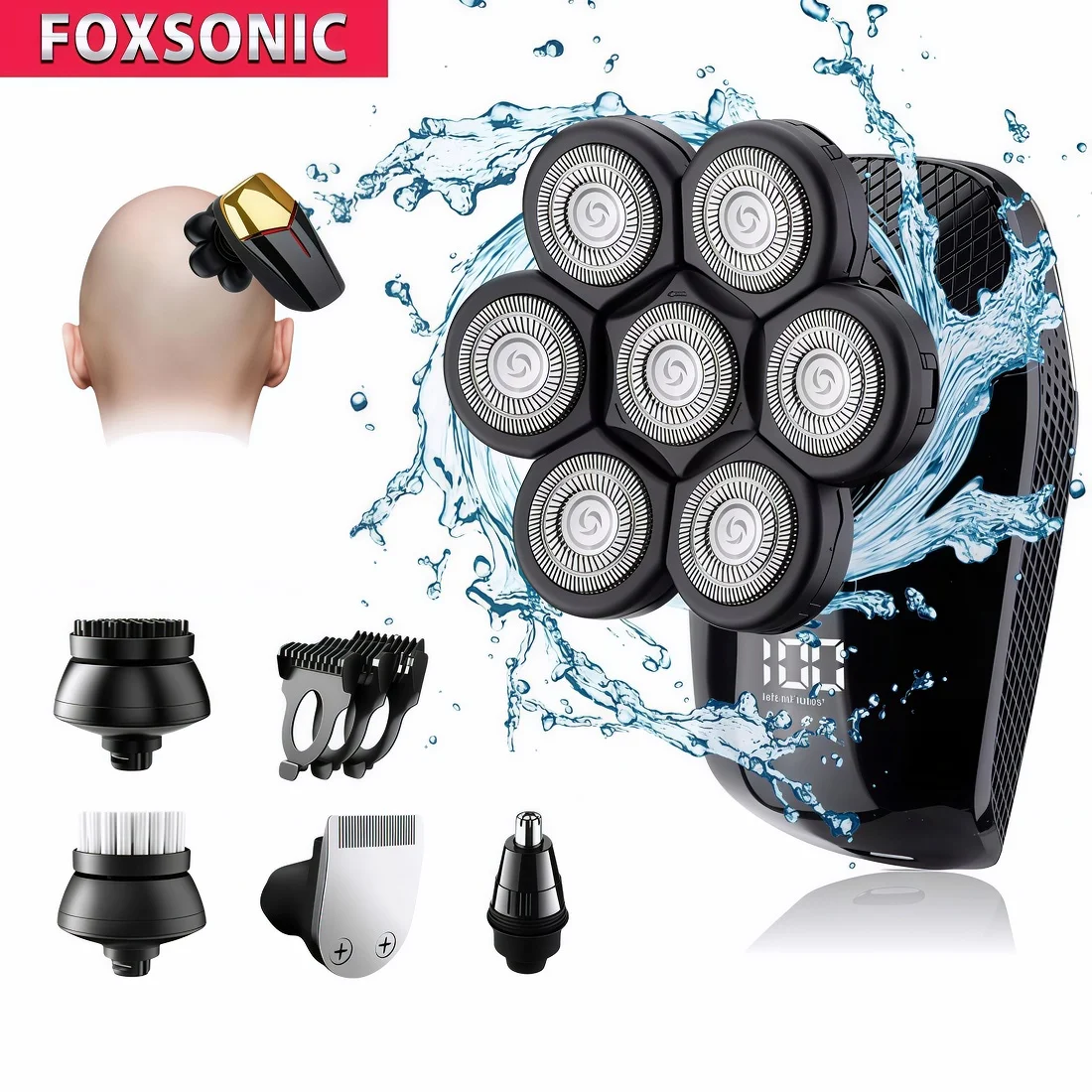 FOXSONIC Shaver For Men 7D Independently 7 Cutter Floating Head Waterproof Electric Razor Beard Trimmer For Men