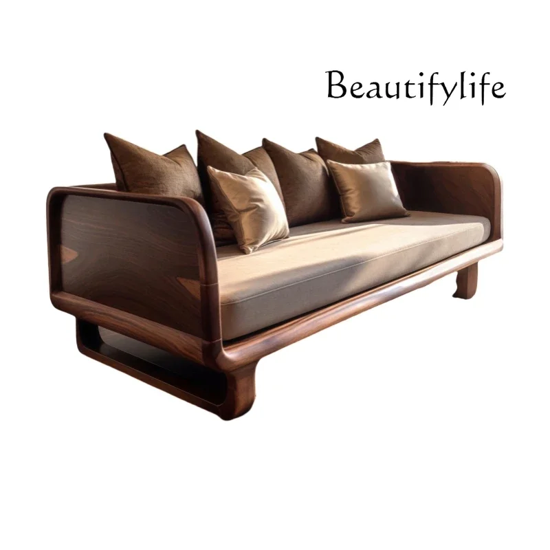 BJ New Chinese Black Walnut Solid Wood Sofa Living Room Three-person Sofa Simple Designer