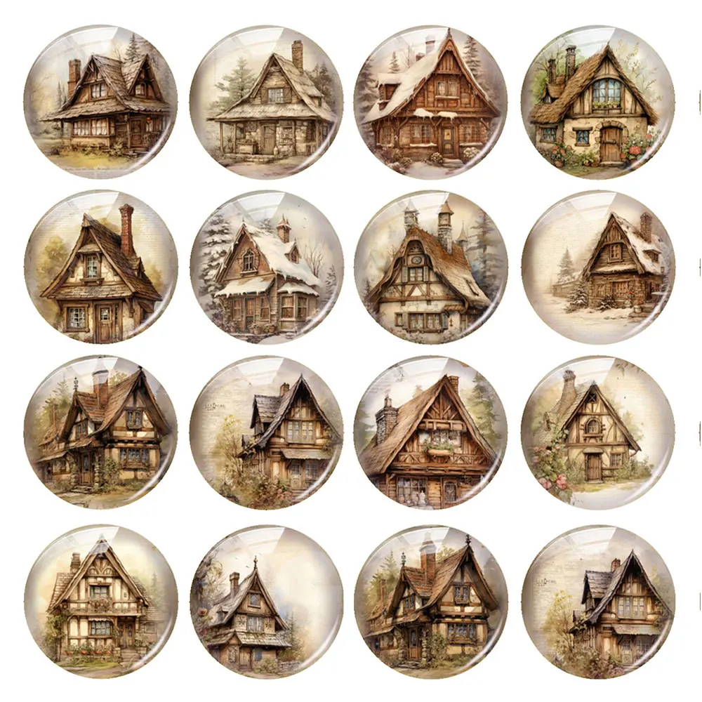 Random Mixed Round/Oval/Square Vintage Fairy Tale Cottage Photo Glass Cabochon Flatback Demo Cameo For Diy Jewelry Making