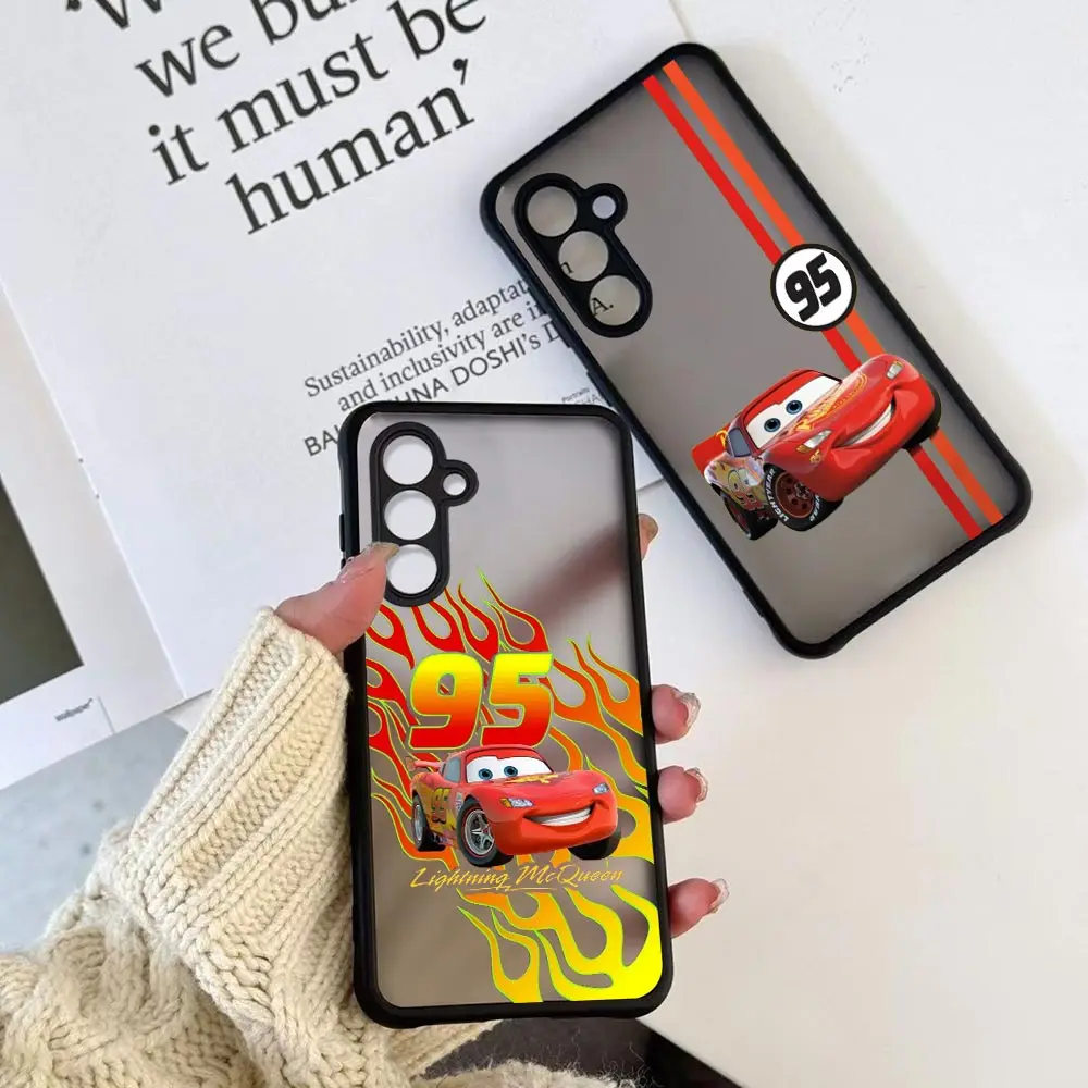 سيارات ديزني Lightning McQueen غطاء غير لامع ، جراب لسامسونج جالاكسي S24 ، S23 ، S22 ، S21 ، S20 Ultra ، 5G ، Fe ، S10 ، S9 Plus ، Cqoues ، S24Ultra ، 95