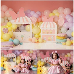 Doughnut Candy Lollies Photo Background Pink Bow Balloon Photography Backdrop Girl 1st Birthday Cake Smash Photo Studio Props