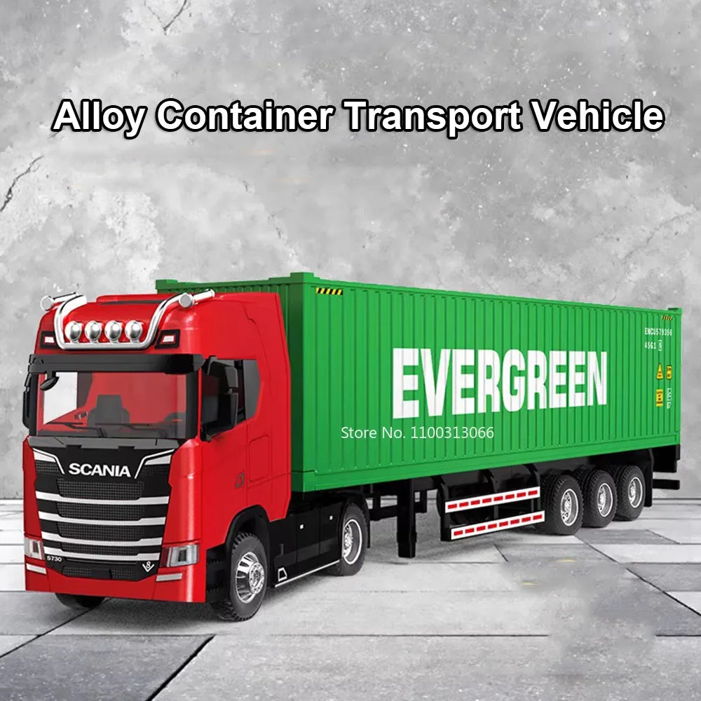1: 50 Container Trucks Cars Models Toys Alloy Diecast Wheel Pull Back Miniature Vehicle with Light Music Car Adult Gifts