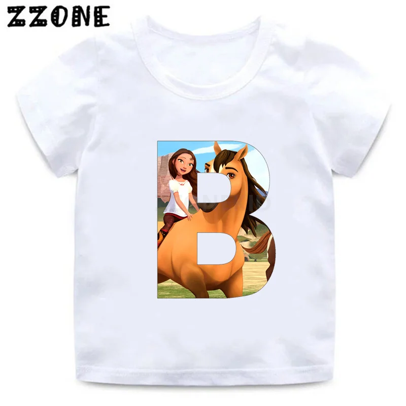 Lucky & Mustang Spirit Horse Name Letter Cartoon Kids Funny T-Shirts Baby Boys T shirt Children Tops Cute Girls Clothes,HKP2620