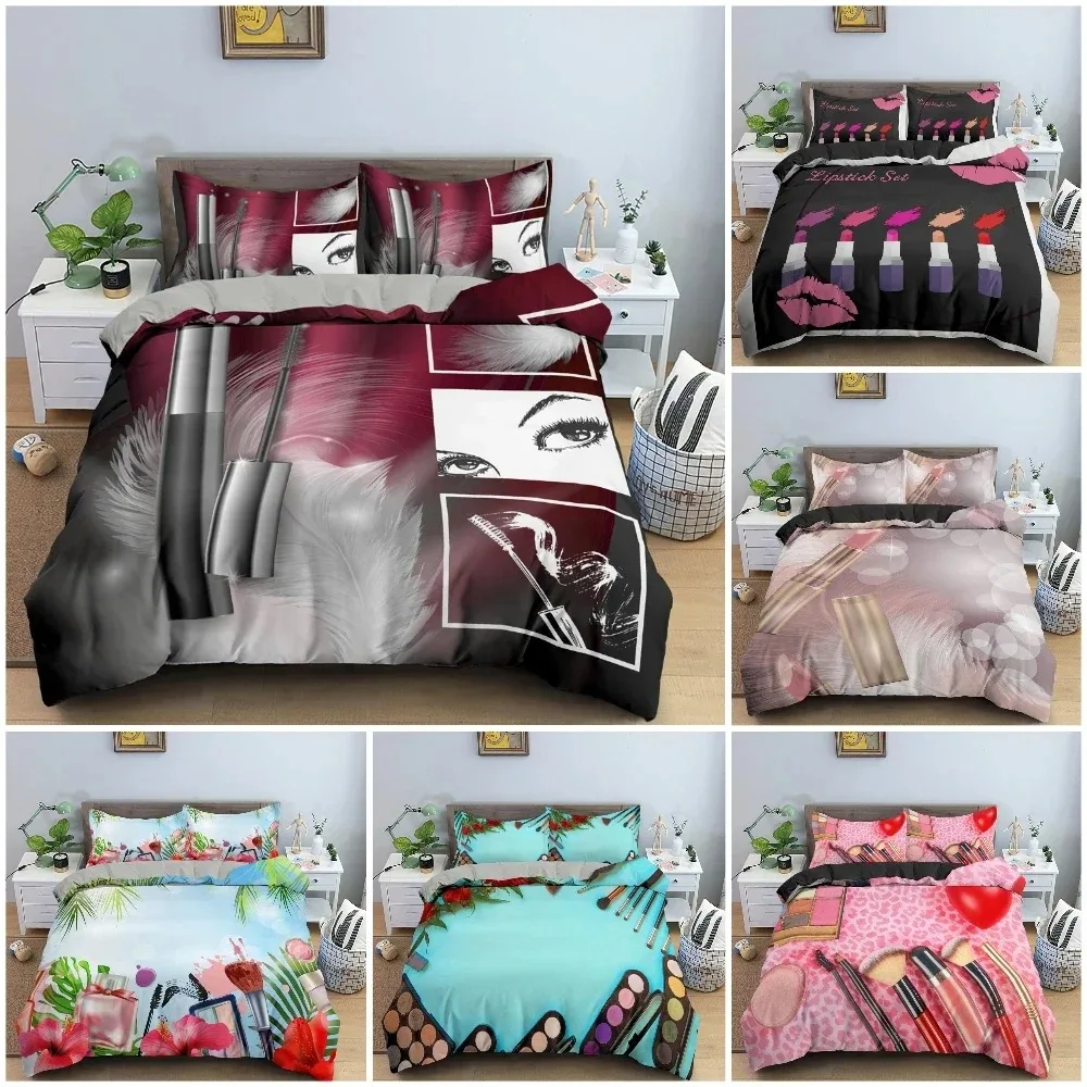 

Fashion Women's Cosmetics Bedding Set Girl's Bedroom Duvet Cover Set King Queen Twin Size Luxury Bedclothes Home Decor