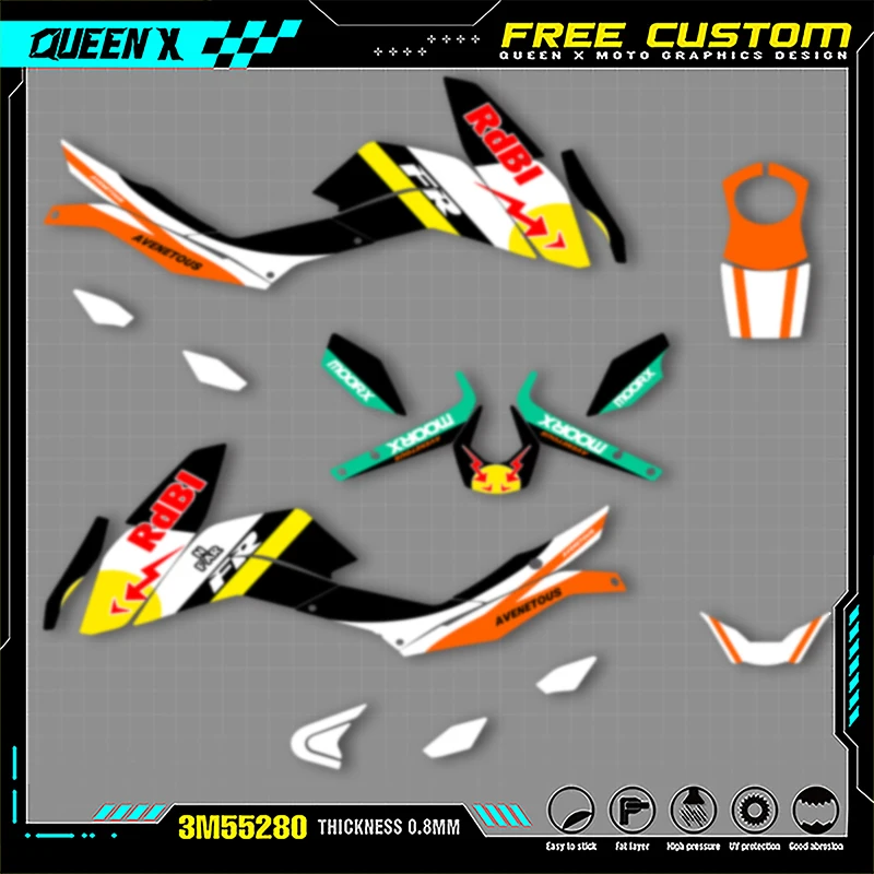 

Queen X MOTOR Graphics Decals Stickers Kits For KTMDUKE125 200 390 2011 2012-2016 Motorcycle Accessories Numer Name Custom 003