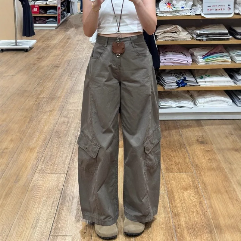 Women Wide Leg Cargo Pants High Waist Loose Drooping Casual Trousers For Petite Ladies Early Autumn Daily Wear