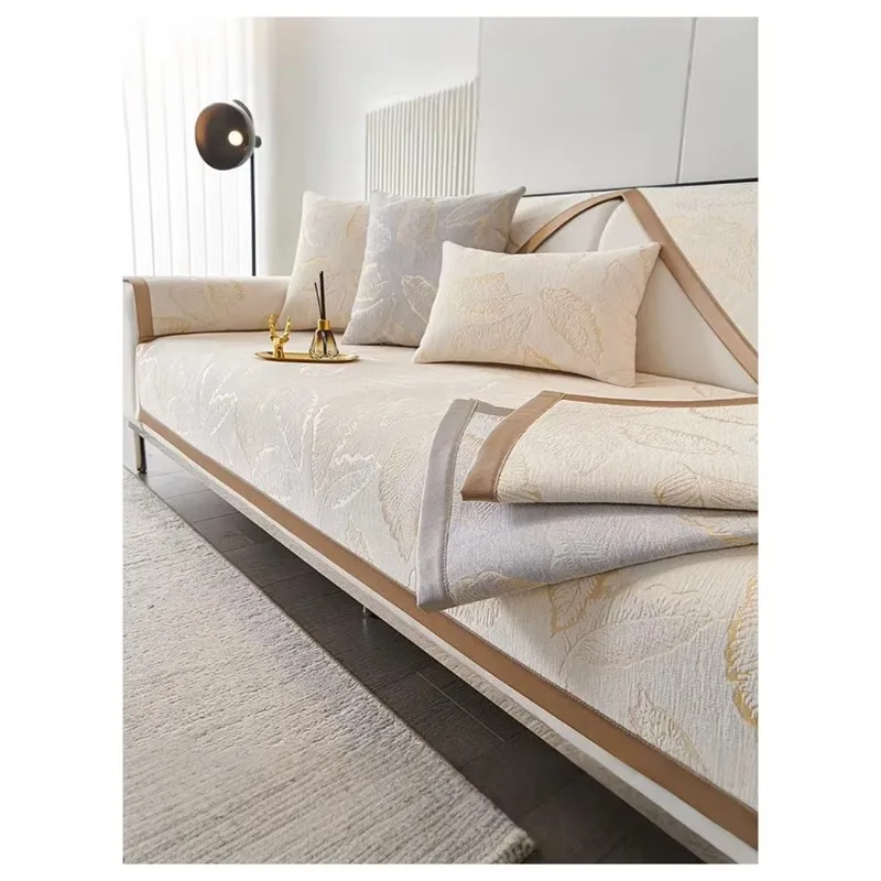 Color Block Bound Gray Chenille Sofa Cushion, Luxurious Texture All Season Universal Couch Protector Cover for Home Decor