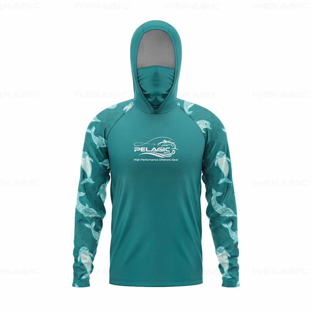 pelagic gear Men Hood Fishing Shirt long sleeve Fishing clothing fishing t shirt uv protection fishing shirt Fishing Apparel