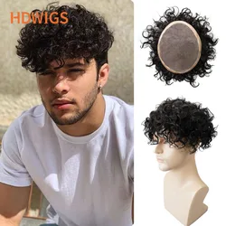 Afro Men's Capillary Prothesis Water Curly Man Toupee Indian Human Hair System Units 25mm Curl Human Hair Toppers Natural Color