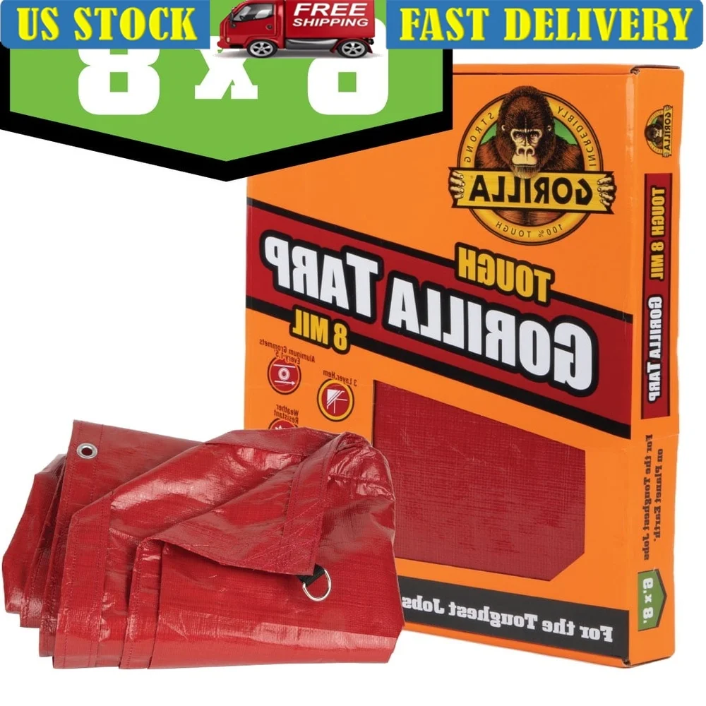 

Прочный прочный брезент 6x8, устойчивый к атмосферным воздействиям, обработанный УФ-излучением, сверхпрочный полиэтилен, толщина 8 мил, усиленные втулки для кемпинга на открытом воздухе