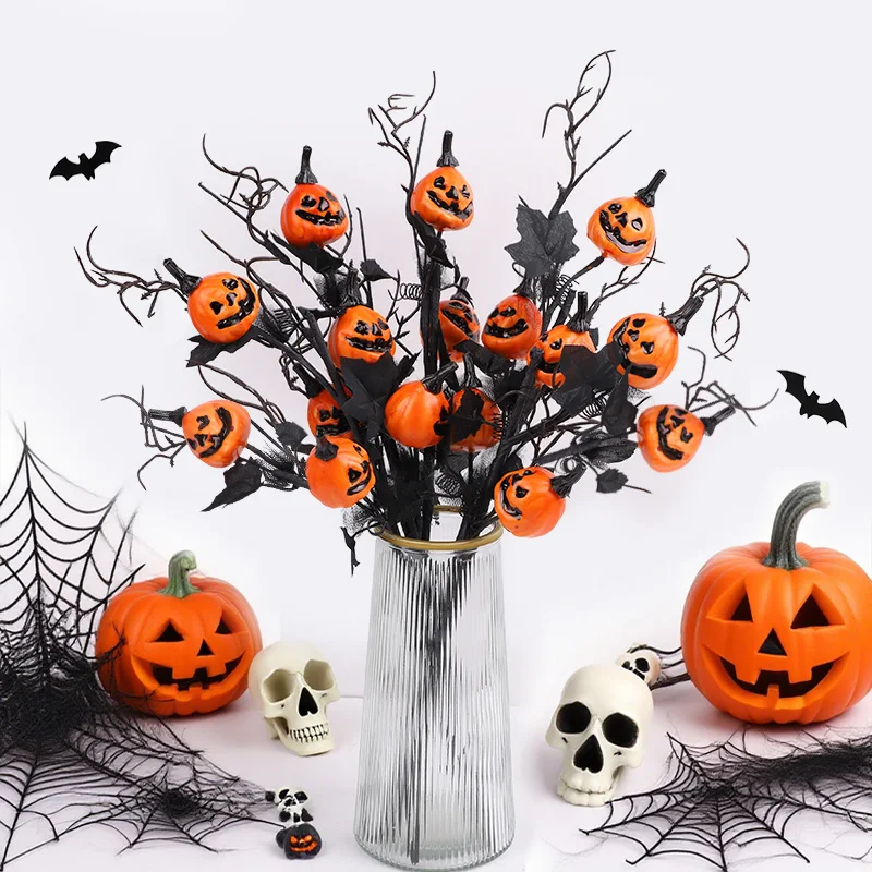 1PcHalloween Zweige Künstliche Kürbis Ahornblatt Stiel Blumen Halloween Party Dekoration Für Home DIY Vase Foto Requisiten