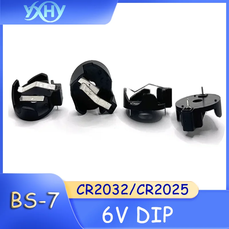 100PCS BS-7 button battery holder 6V with 2 2032 button battery CR2032/CR2025 battery box directly inserted into DIP