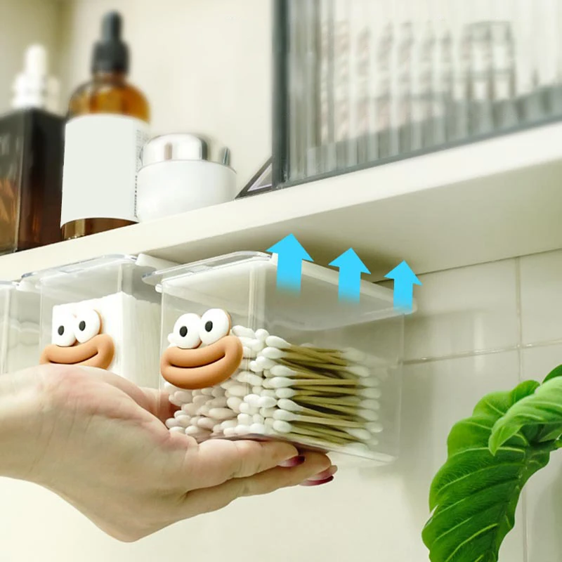 Drawer Style Storage Box Cabinet Transparent Big Mouth Cartoon Cotton Stick Makeup Cotton Bathroom Pull-Out Storage Shelf