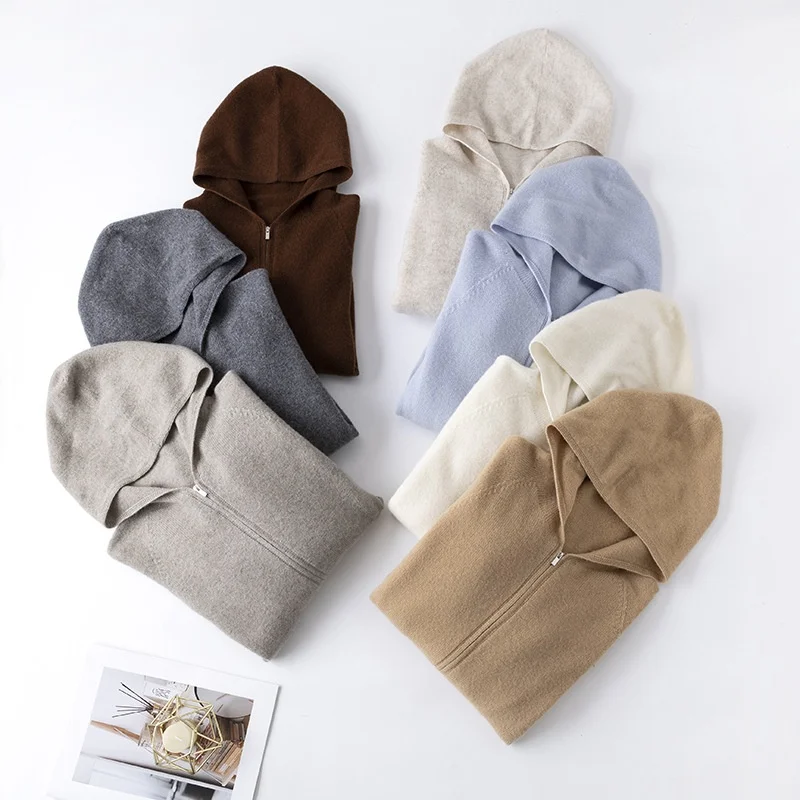 Birdtree 100% Sheep Wool Hooded Knitted Cardigan,Woman Zipper Full Sleeve Hoodies,2025 Autumn Soft Bottoming Sweater T59828JF