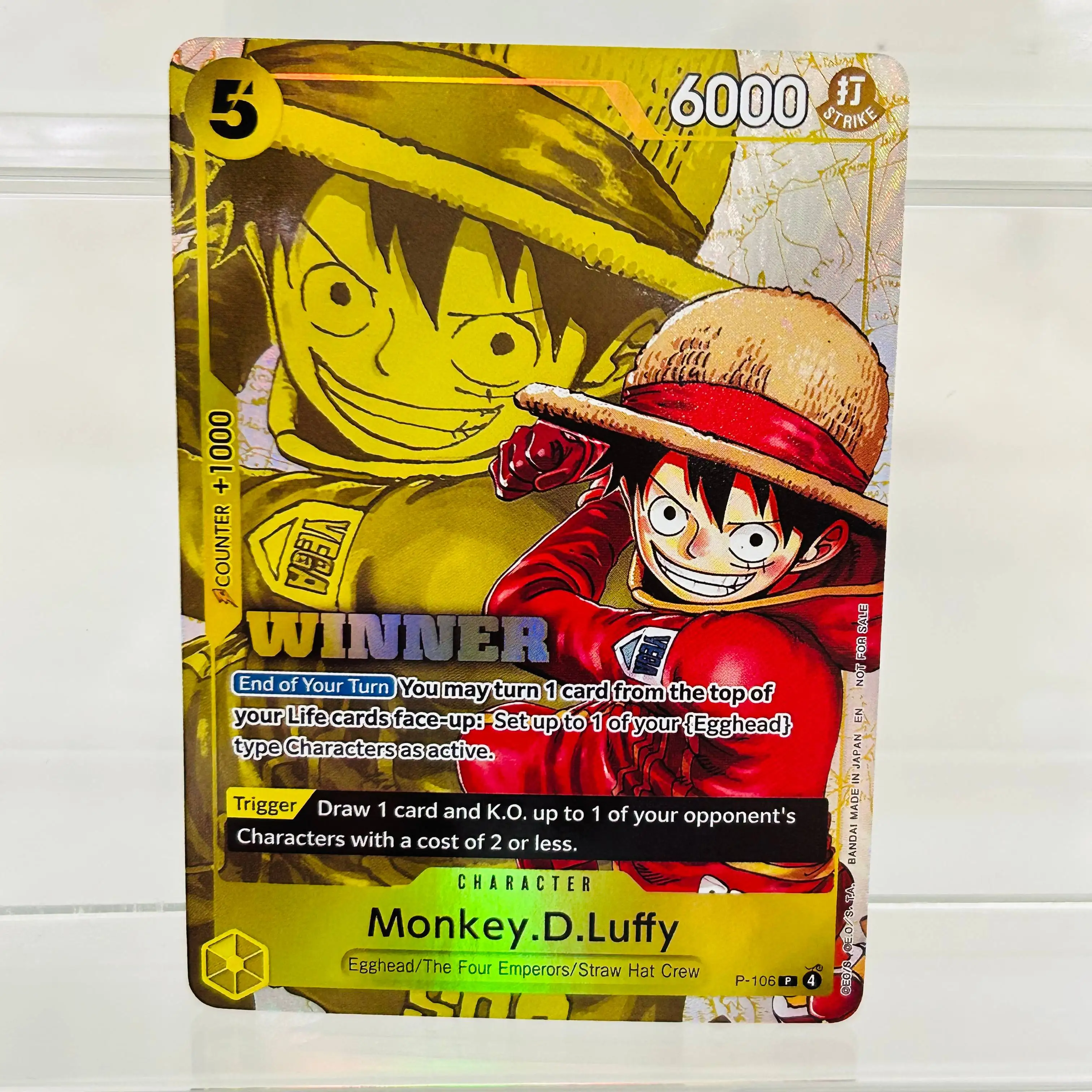 

One Piece Monkey.D.Luffy P-106 English Winner Card with Holographic Texture, Perfect Condition DIY Premium Anime Collection Card