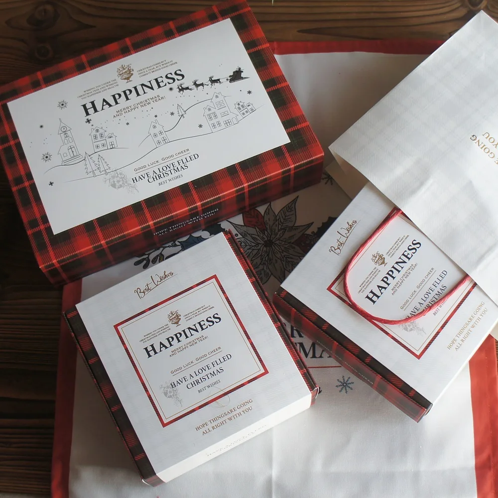 5pcs Christmas Red and Black Plaid Paper Box 2 Size Choose Bake Cake Candy Cookie Chocolate DIY Gift Packaging