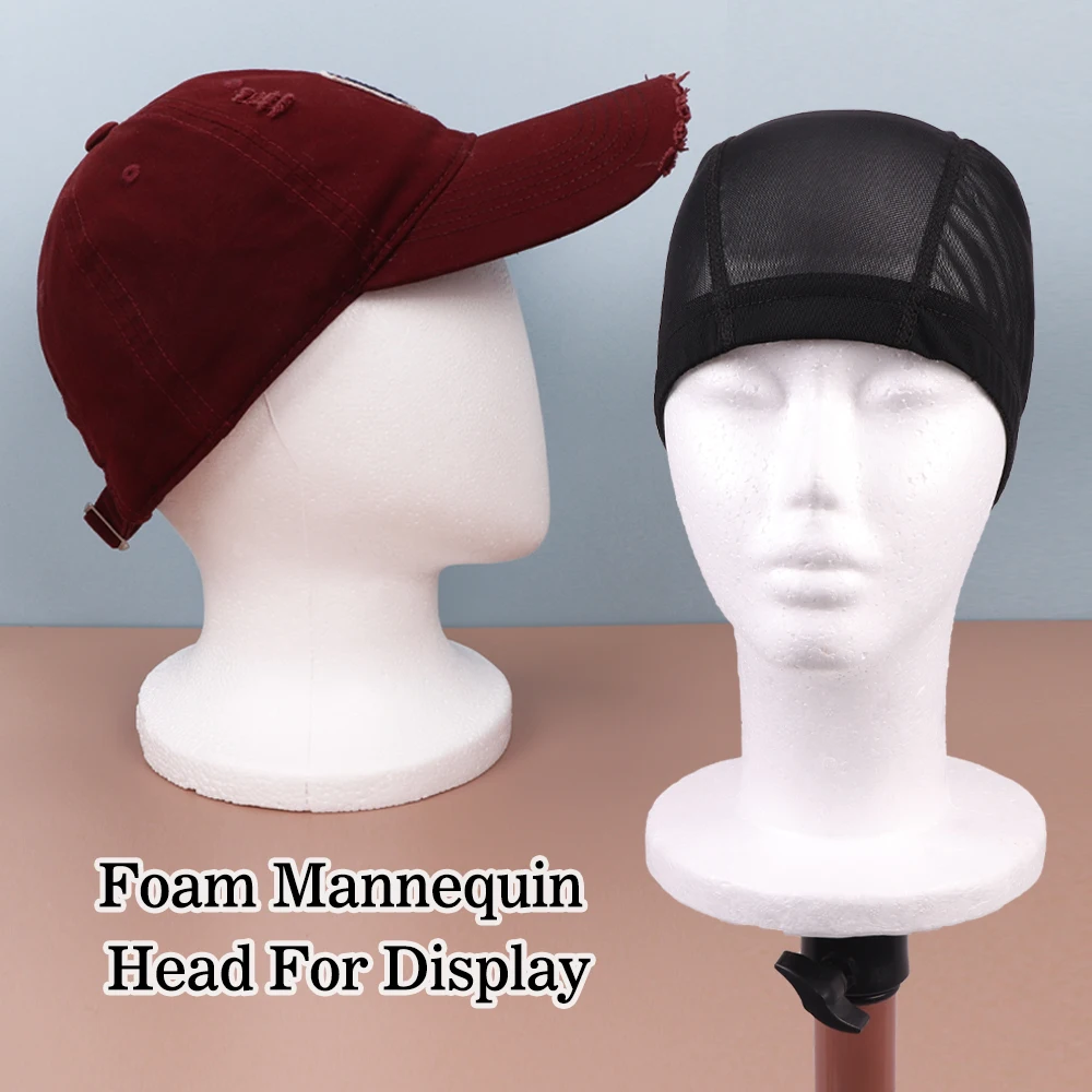 DIY Foam Mannequin Head Wig Holder Needle Insertable Styrofoam Head With Stable Round Base Faceless & Faced head Salon Home Use