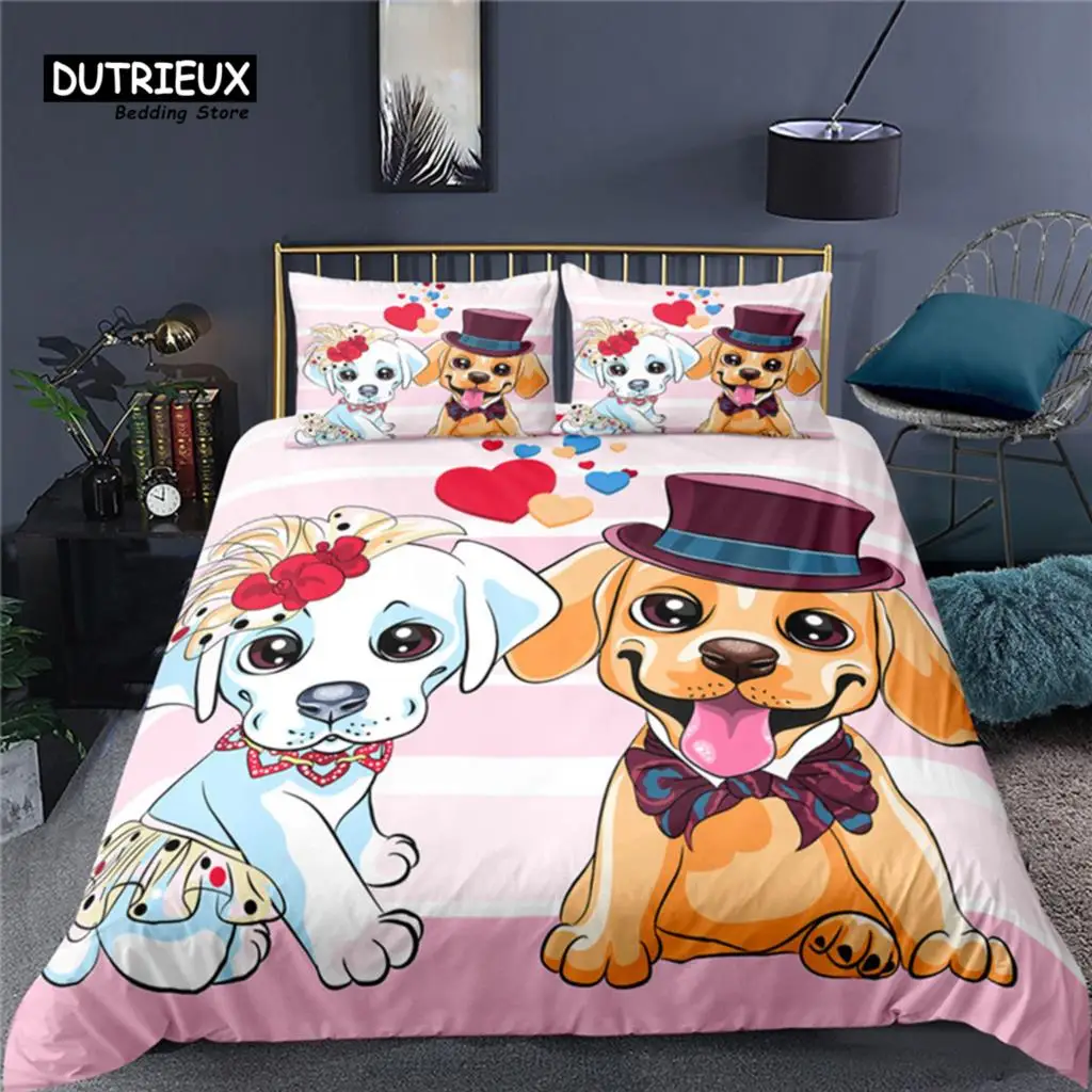 Home Textile Luxury 3D Couple Dog Bedding Set Comfortable Duvet Cover Set Kids Bedding Set Queen and King EU/US/AU/UK Size