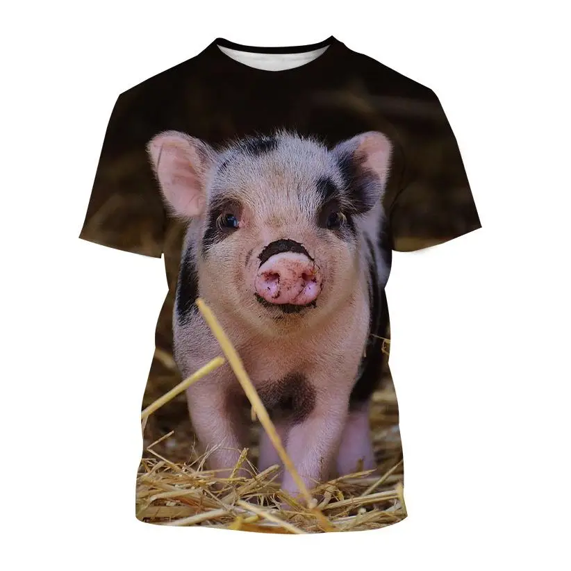 New Casual Fun Cute Animal Pig Pattern 3d Printing T-shirt Summer Unisex Children\'s Short-sleeved Sports Breathable Quick-drying