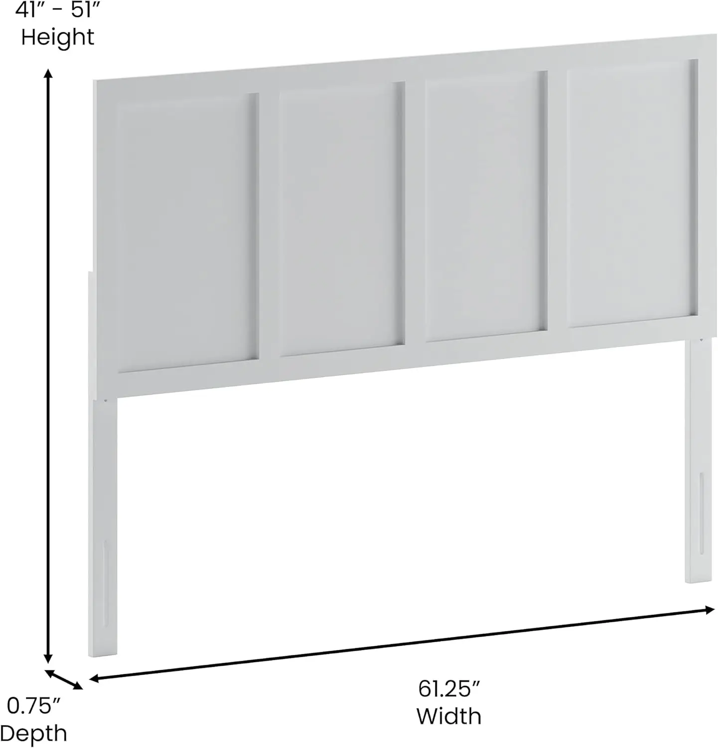 Omar Queen Size Wooden Headboard Only, Four Panel Headboard in White