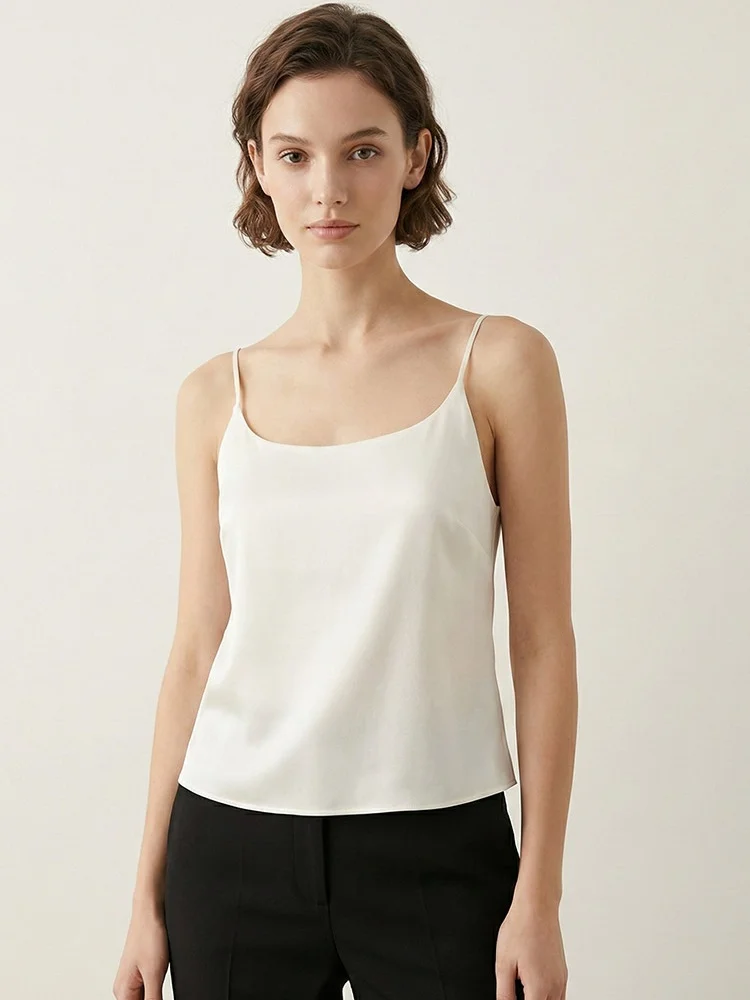 Birdtree, 92% Silk 8% Spandex Tank Top, with Bra Padding Solid Vest, Woman Sleeveless Basics Sling Top, 2026 Spring New T63212JF