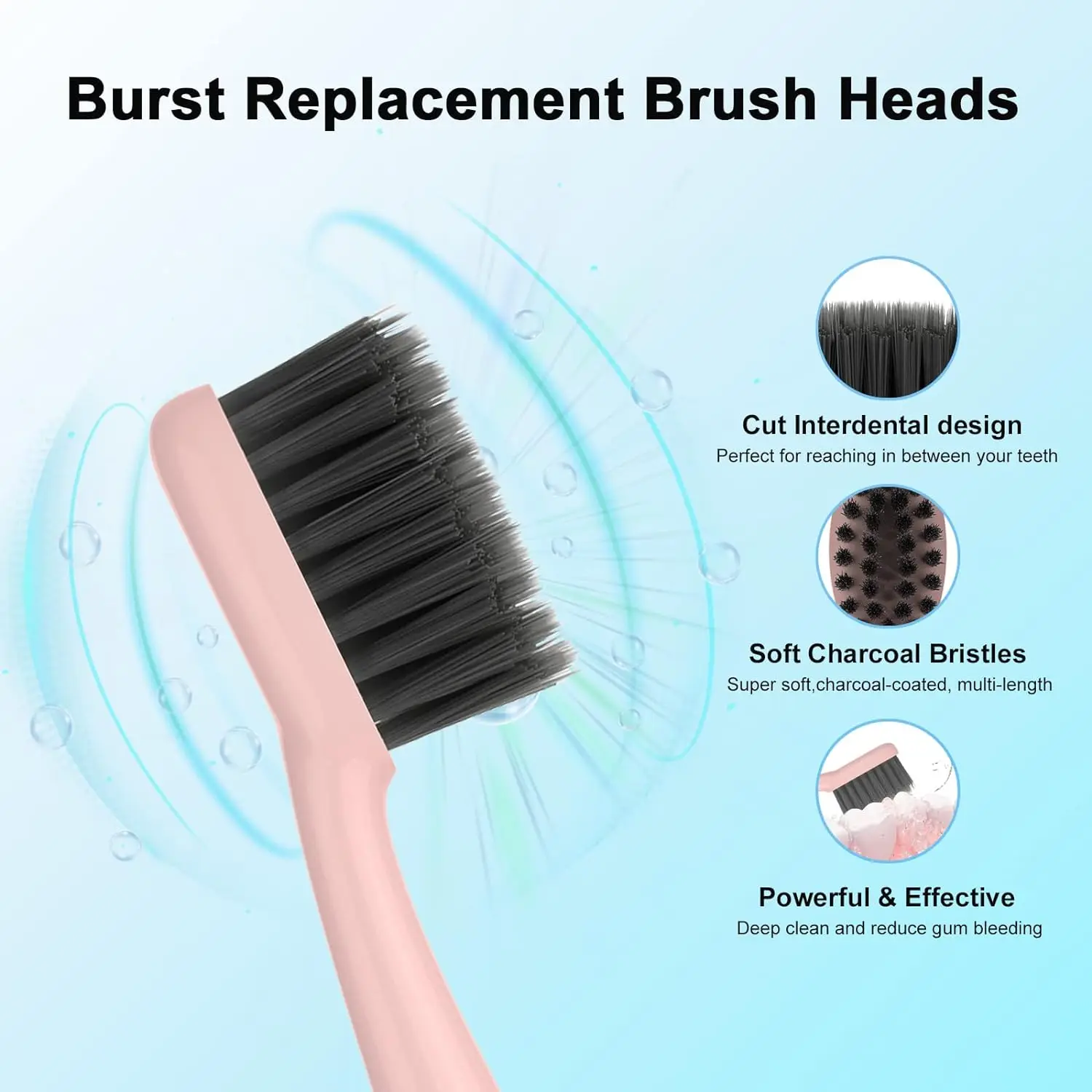 Wymienne główki do szczoteczek do zębów do oryginalnej elektrycznej szczoteczki do zębów Burst and Pro Sonic Miękkie włosie węglowe Uzupełnianie Usuń płytkę nazębną
