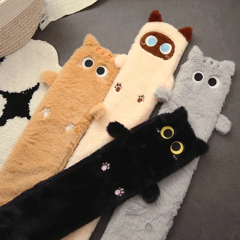 Extra Long Rubber Hot Water Bag with Cartoon Plush Cover & Waist Strap, Leg Warmer for Side Sleepers