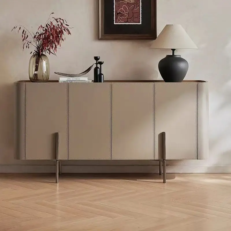 Italian E0 grade paint-free solid wood rock slab 3-layer living room dining side cabinet storage shoe cabinet light luxury wash-