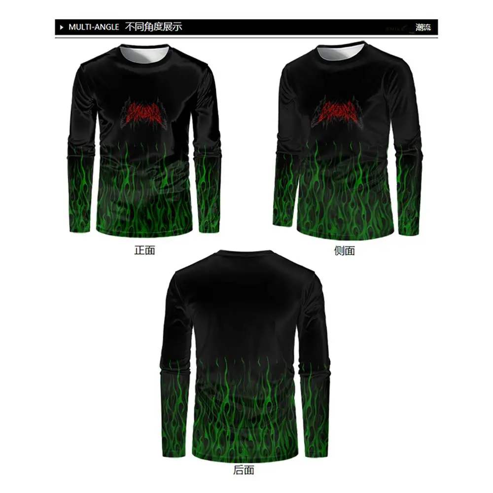 Hip-hop Punk Rock Men's Gothic Long-sleeved T-shirt Classic Flame Graphic Vintage Shirt 2025 Autumn Unisex Warm Streetwear Tops