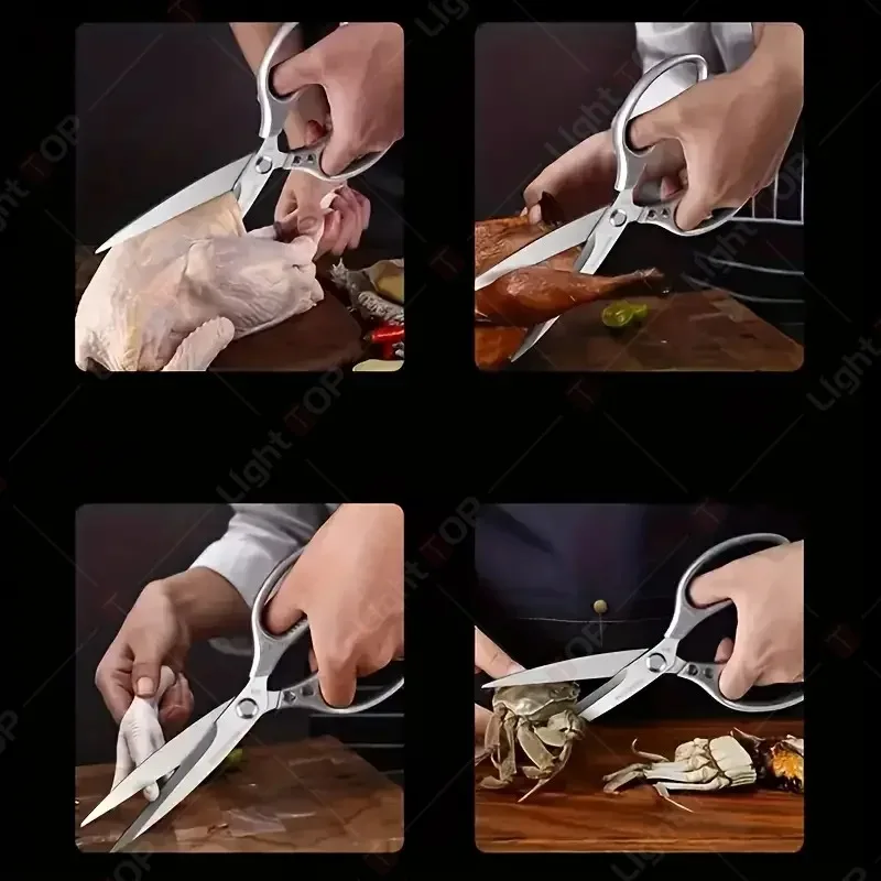 Extended Kitchen Scissors Stainless Steel Chicken Bone Shears Multi-Functional BBQ Meat Cutting for Kitchen Ergonomic Handle