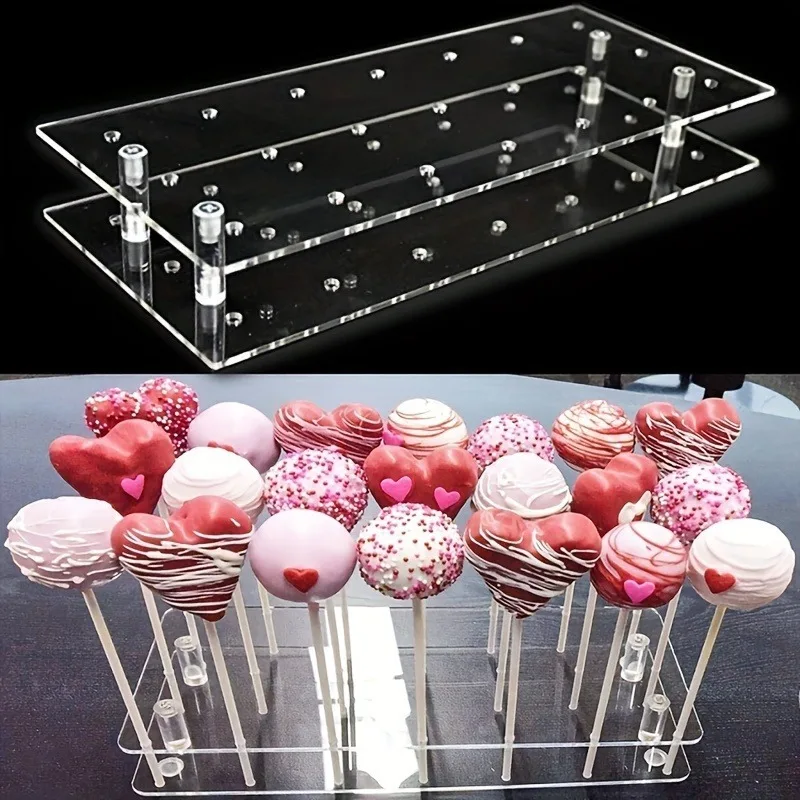 2-Pack Clear Acrylic Cake Pop Display Stands with 21 Holes Lollipop Holder Weddings Birthdays Anniversaries Decorating Supplies