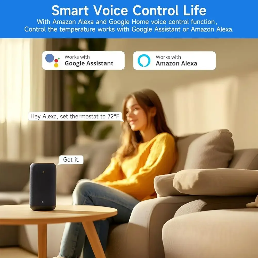 WiFi Smart Thermostat Programmable C-Wire Remote Control Compatible with Alexa Google Assistant Energy Saving 7-Day Schedule