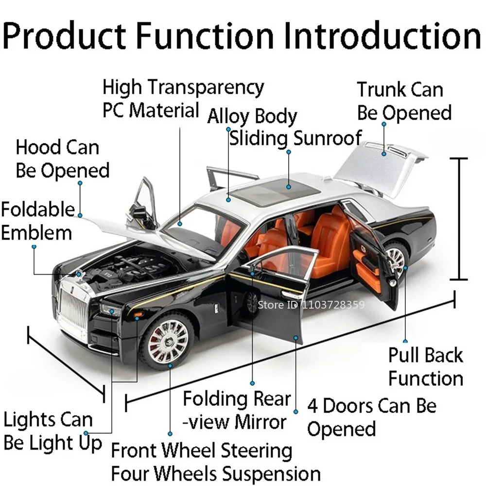 1:18 롤스로이스 팬텀 장난감 자동차 모델 합금 다이캐스트 혼다 어코드 자동차 소리와 빛 풀백 도어 오픈 장식 차량