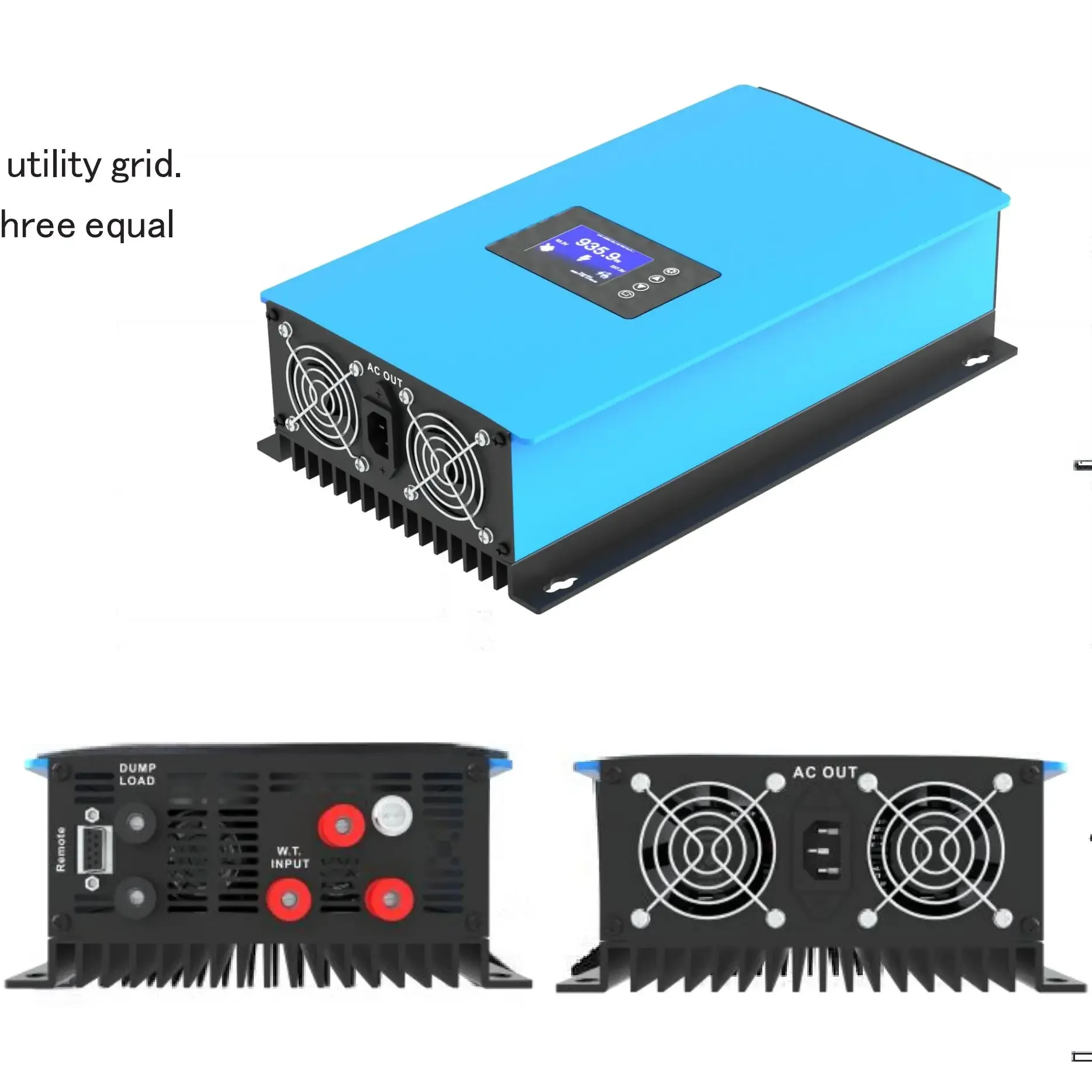 Wind Grid Tie Inverter with LCD&Dump Load resistor MPPT Pure Sine Wavefor 3phase AC output wind turbines,22-65V/45-90V to AC230V