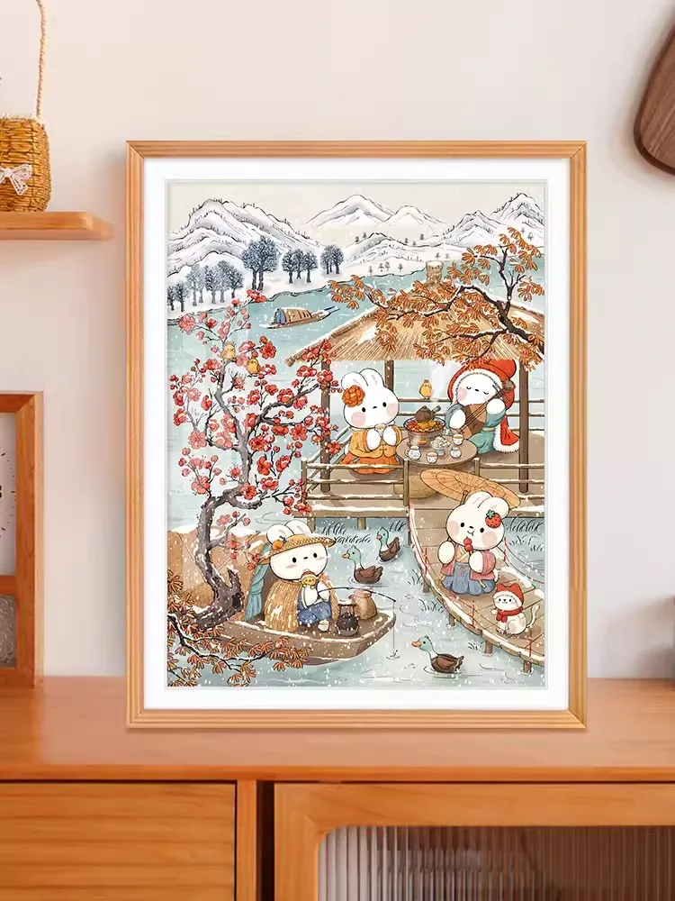 Imagem -01 - Diy Cross Stitch Kit Bordado Completo Coelhos de Inverno Bordado Impresso Ponto de Cruz Home Wall Decor Novo 11ct diy cross stitch kit bordado completo coelhos de inverno bordado impresso ponto de cruz home wall decor novo 11ct 01