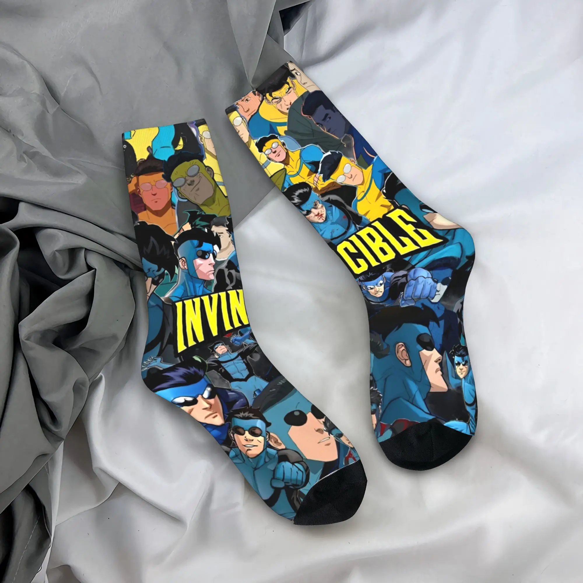 

Invincible Cartoon Comic Mark Grayson Socks Retro Stockings Men Soft Breathable Skateboard Socks Autumn Printed Non Skid Socks