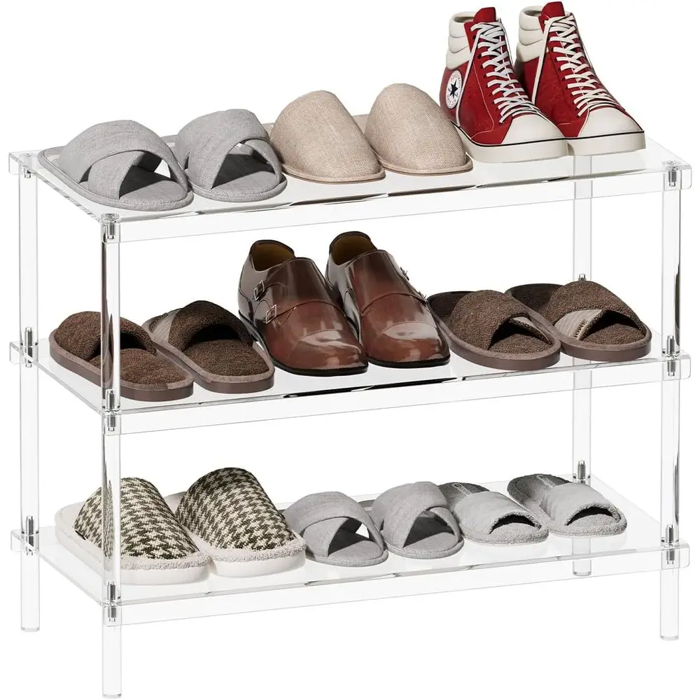

Aquiver 3-Tier Acrylic Shoe Rack - ern reestanding Shoe Storage Shel or Entryway, Closet - 25.6'' L x 11.8'' W x 20.3'' H, Easy