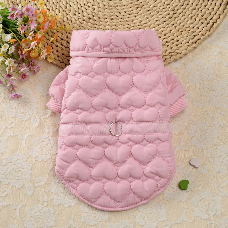 Autumn Winter Pet Clothes for Dog Cat Warm Dog Coat Solid Color Heart Pattern Dog Jacket Puppy Clothing Yorkie Chihuahua Outfits